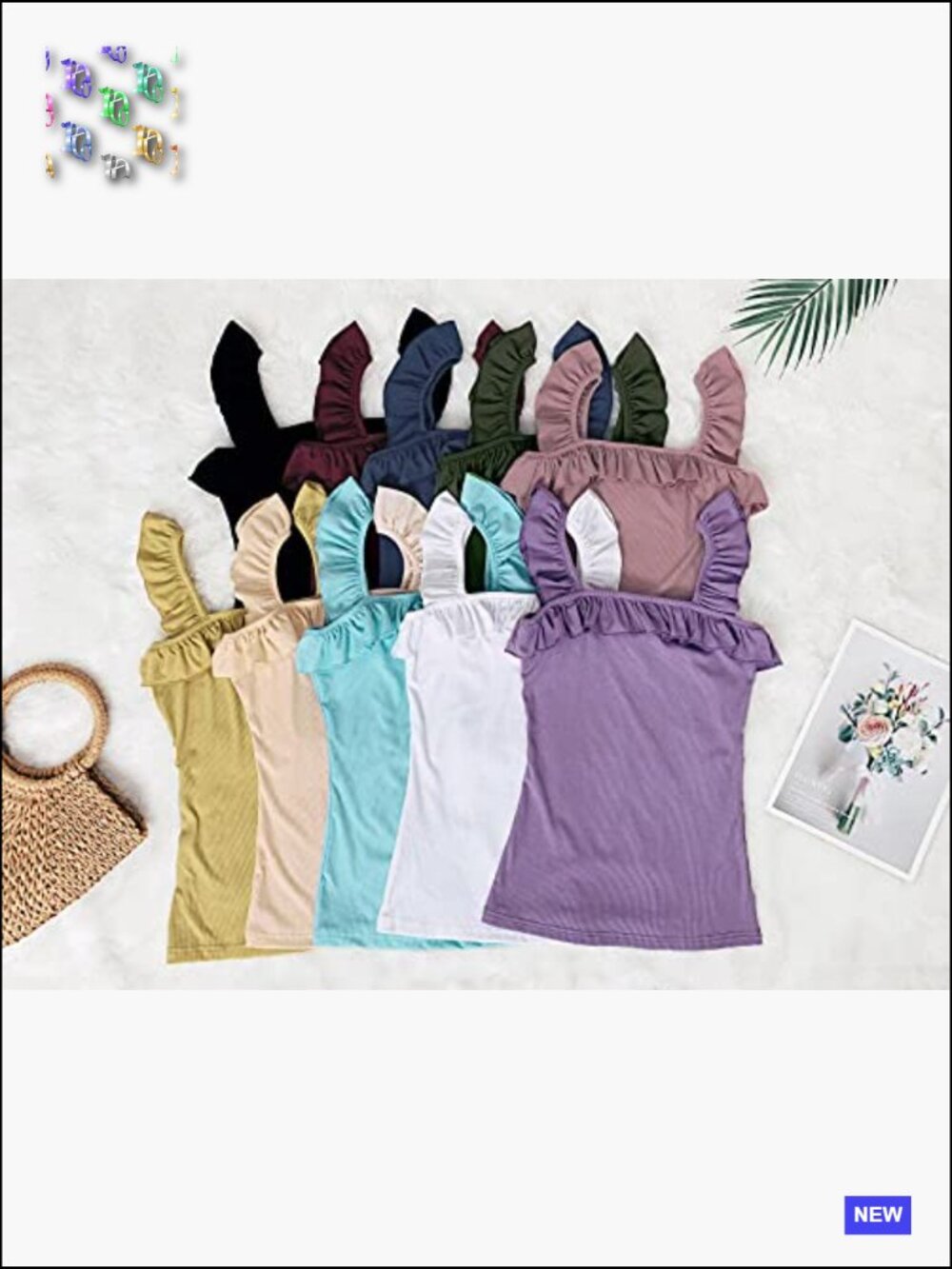 Sleeveless Tank Top Ruffle Strap Square Neck Knitted Camisole Summer Cute Knit - Picture 6 of 7